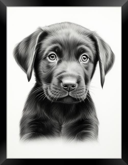 Pencil Drawing Black Labrador Puppy Framed Print by Steve Smith