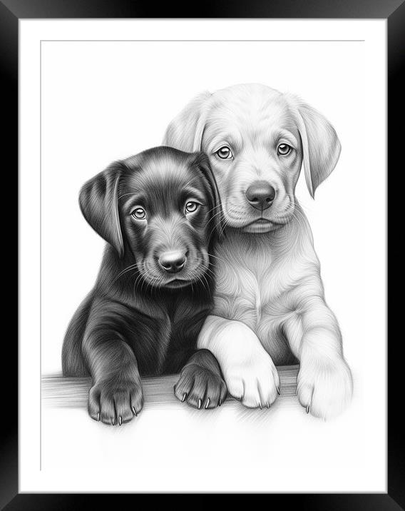 Pencil Drawing Labrador Puppies Framed Mounted Print by Steve Smith