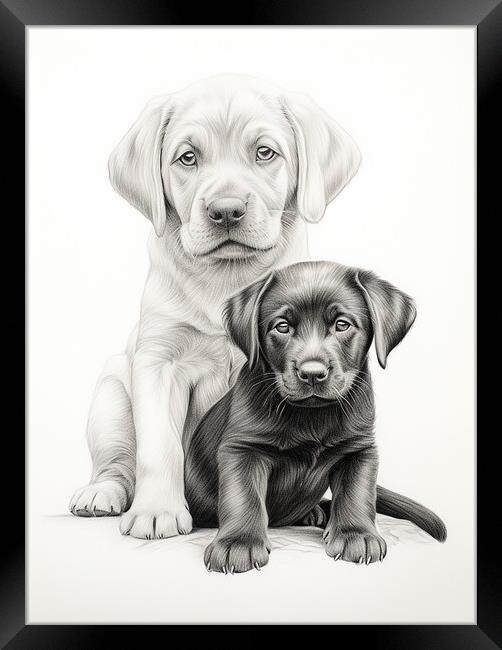 Pencil Drawing Labrador Puppies Framed Print by Steve Smith