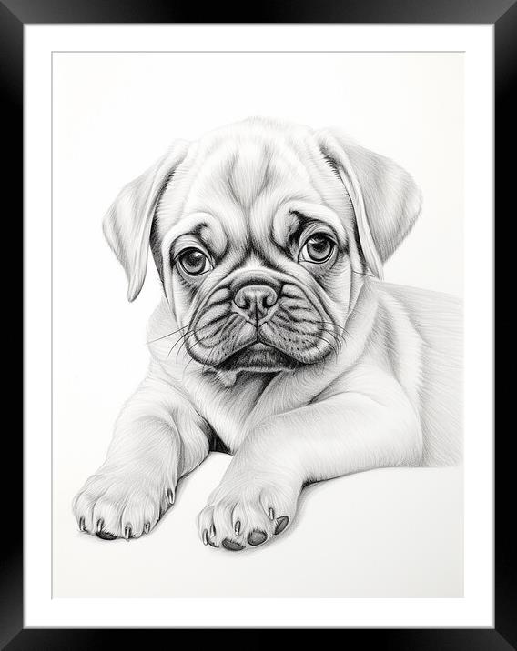 Pencil Drawing Pug Puppy Framed Mounted Print by Steve Smith