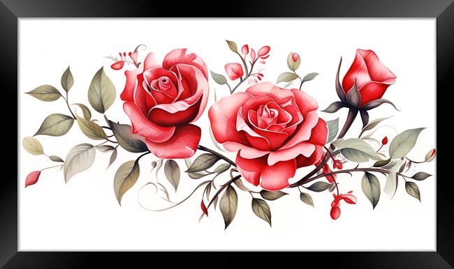 Watercolour Red Roses Framed Print by Steve Smith