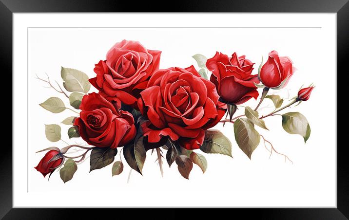 Watercolour Red Roses Framed Mounted Print by Steve Smith