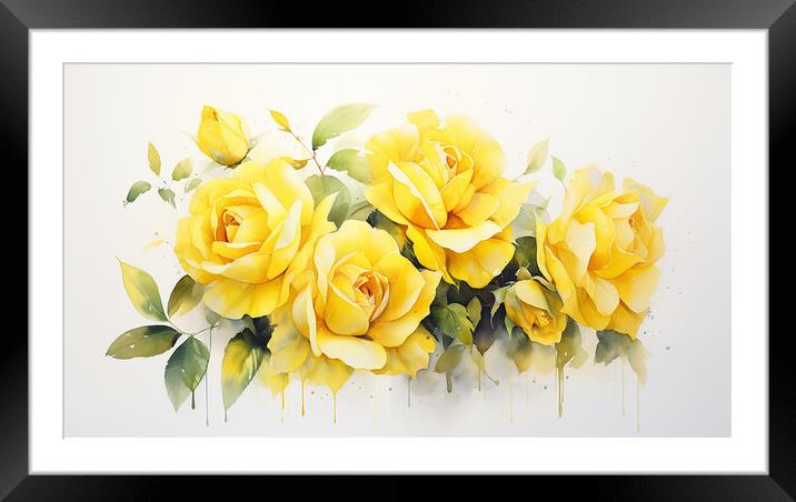 Watercolour Yellow Roses Framed Mounted Print by Steve Smith