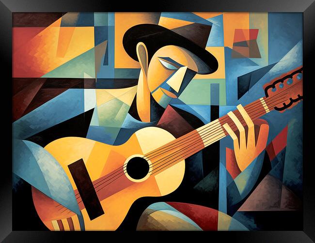 Spanish Guitar Player Cubism Framed Print by Steve Smith