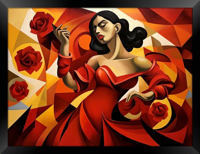Spanish Flamenco Dancer Cubism Framed Print by Steve Smith