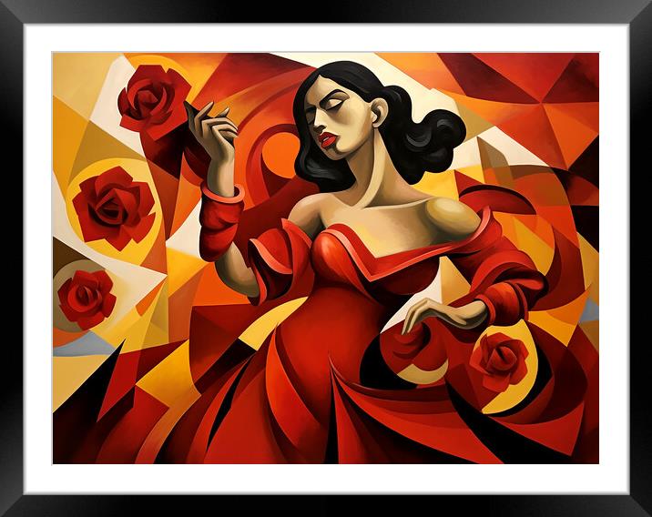 Spanish Flamenco Dancer Cubism Framed Mounted Print by Steve Smith