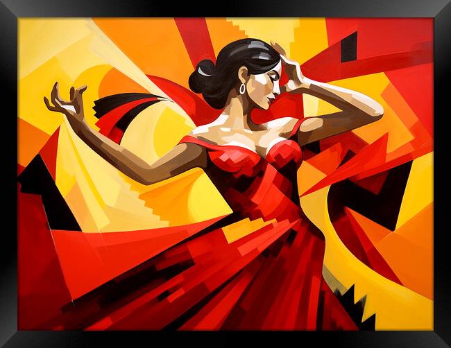 Spanish Flamenco Dancer Cubism Framed Print by Steve Smith