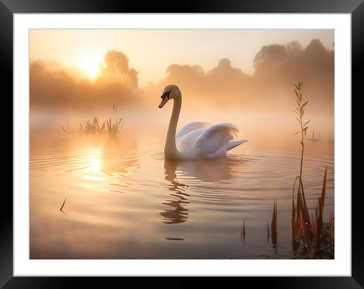 Swan At Sunrise Framed Mounted Print by Steve Smith