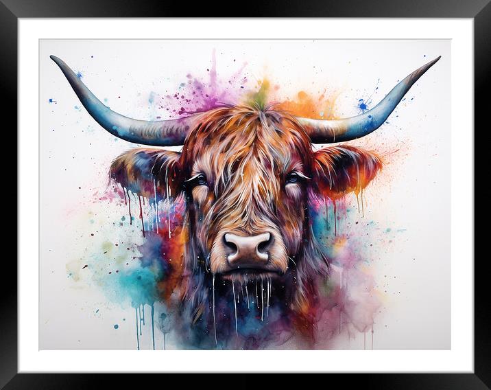 Highland Cow Colour Splash Framed Mounted Print by Steve Smith