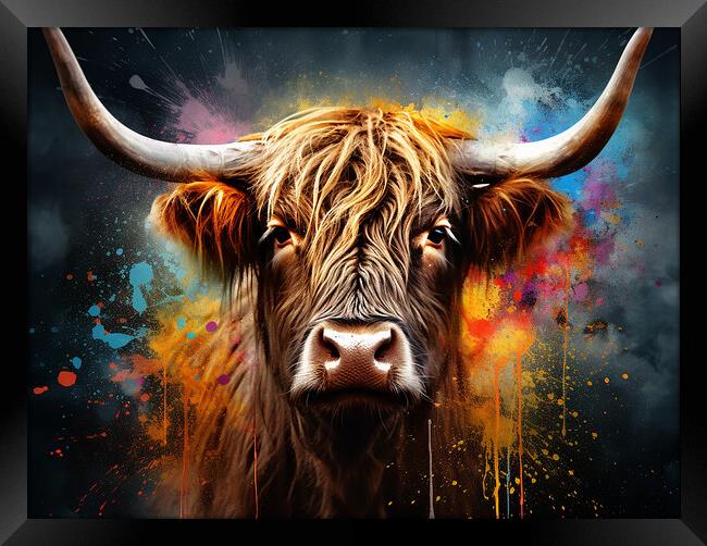 Highland Cow Colour Splash Framed Print by Steve Smith