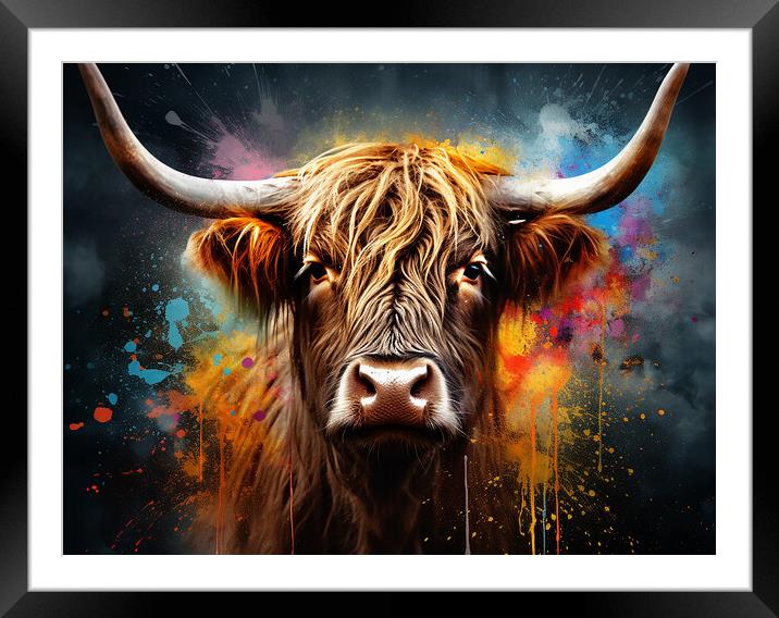 Highland Cow Colour Splash Framed Mounted Print by Steve Smith