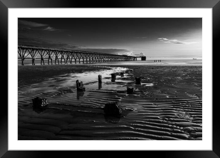 Steetley Pier Black And White Framed Mounted Print by Steve Smith