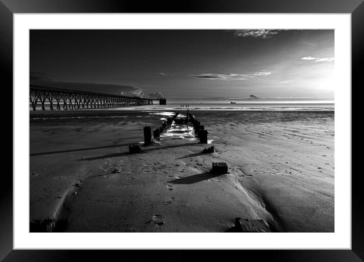 Steetley Pier Black And White Framed Mounted Print by Steve Smith