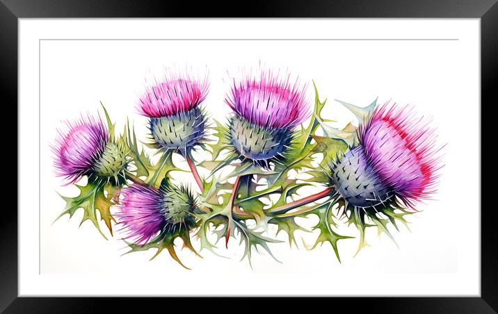 Watercolour Scottish Thistles Framed Mounted Print by Steve Smith