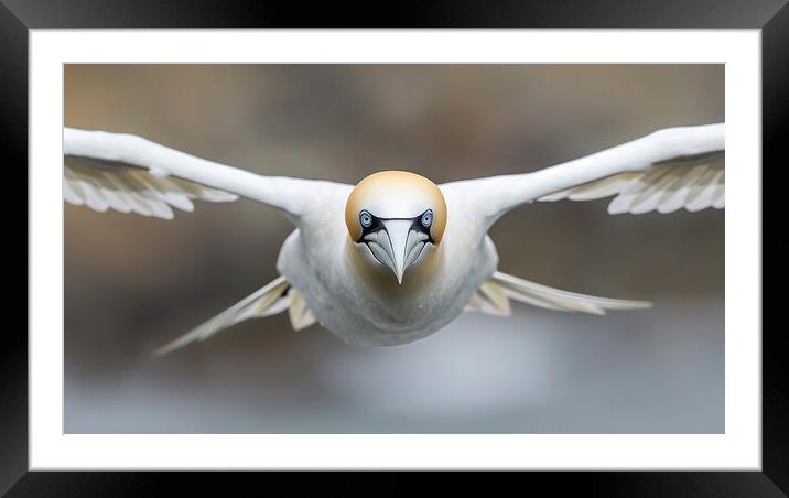 Gannet In Flight Framed Mounted Print by Steve Smith