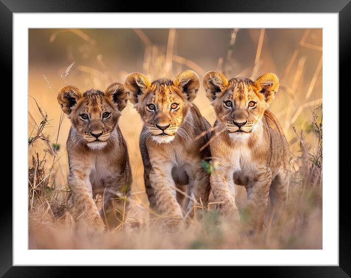 Lion Cubs Framed Mounted Print by Steve Smith