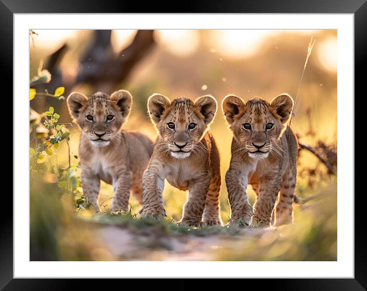 Lion Cubs Framed Mounted Print by Steve Smith