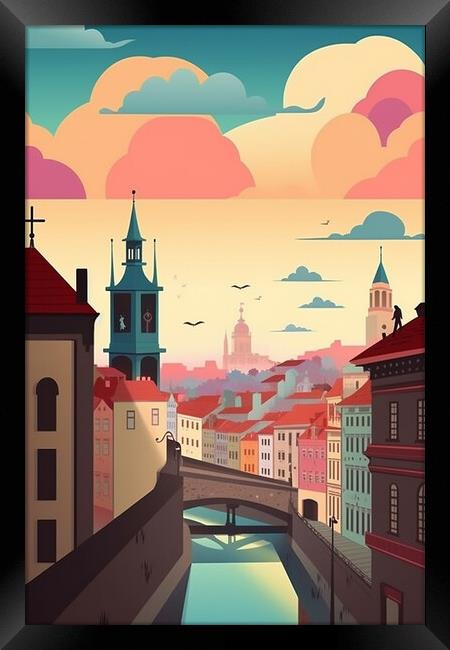 Vintage Travel Poster Prague Framed Print by Steve Smith