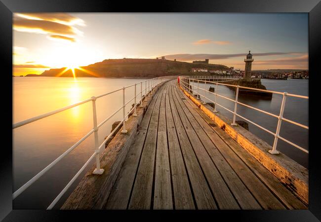 Golden Sunrise over Whitby Pier Framed Print by Tim Hill