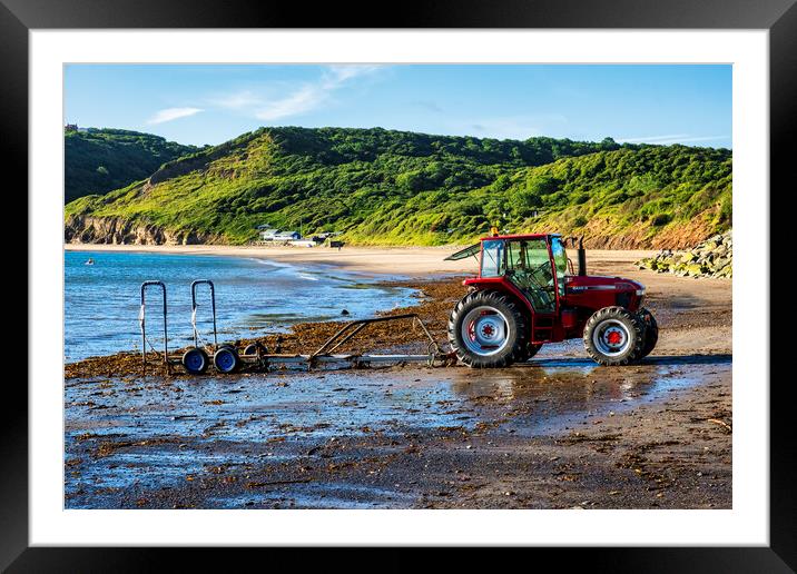Red Tractor on Runswick Bay Beach Framed Mounted Print by Tim Hill