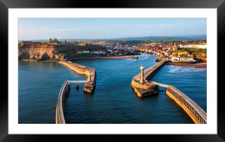 Whitby harbour entrance and piers Framed Mounted Print by Tim Hill