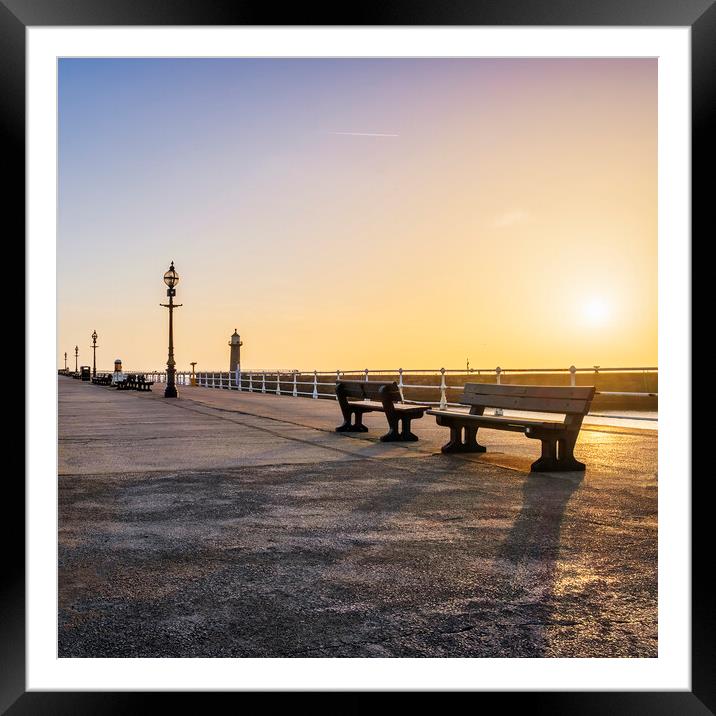 Sunrise over Whitby Pier, North Yorkshire Framed Mounted Print by Tim Hill