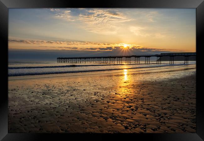 Sun star over Saltburn Pier Framed Print by Tim Hill