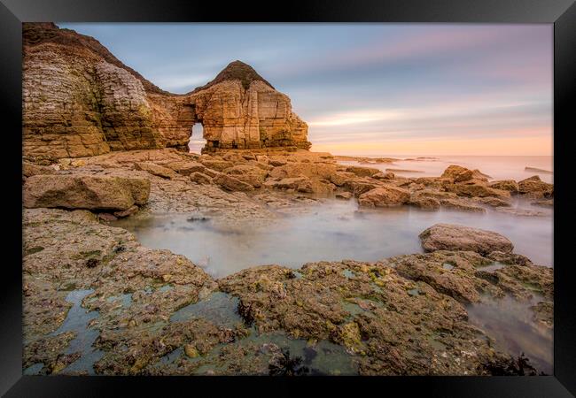 Thornwick Bay Cliff Arch Framed Print by Tim Hill