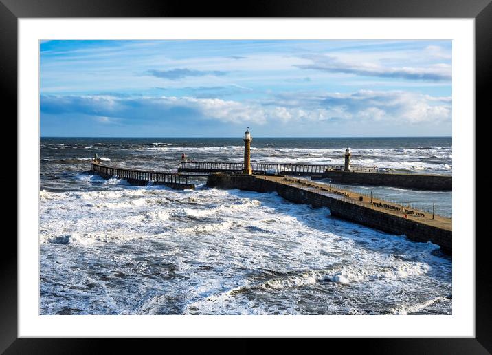 Whitby Pier Waves Yorkshire Coast Framed Mounted Print by Tim Hill