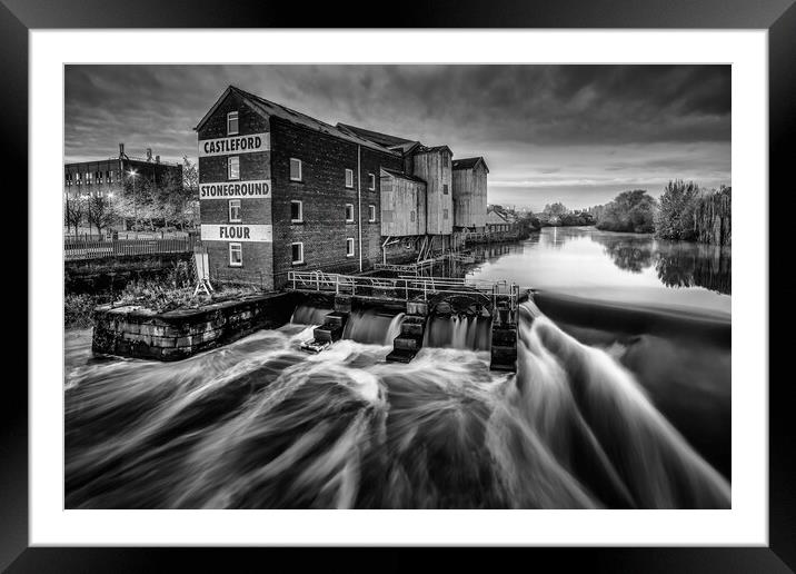 Castleford Weir Black and White Framed Mounted Print by Tim Hill