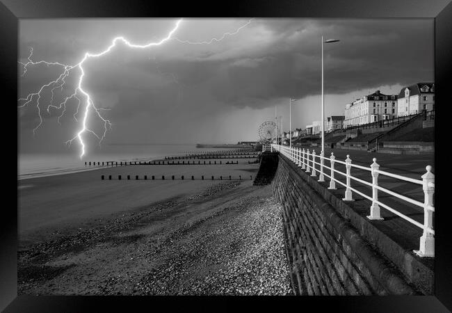 Lightning Strikes Bridlington Beach Framed Print by Tim Hill