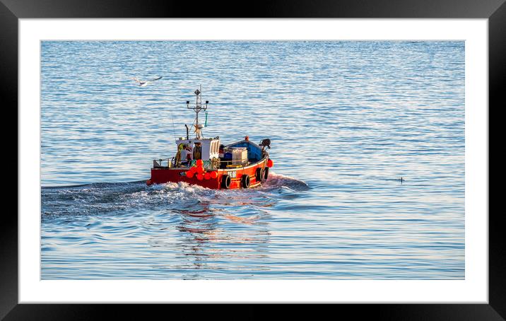 Seahouses fishing boat heads out to sea Framed Mounted Print by Tim Hill