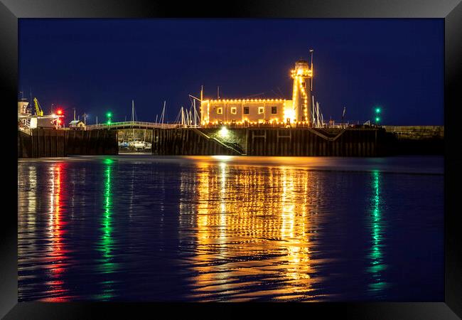 Scarborough Lighthouse Christmas Lights Framed Print by Tim Hill