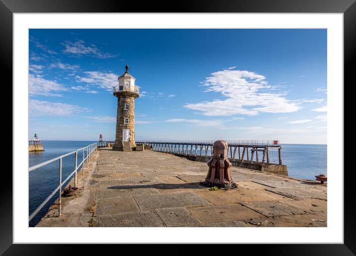 Guiding Light at Whitby Pier Framed Mounted Print by Tim Hill