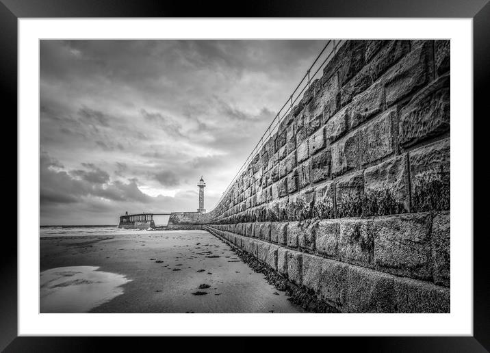 Moody Whitby Pier in Monochrome Framed Mounted Print by Tim Hill