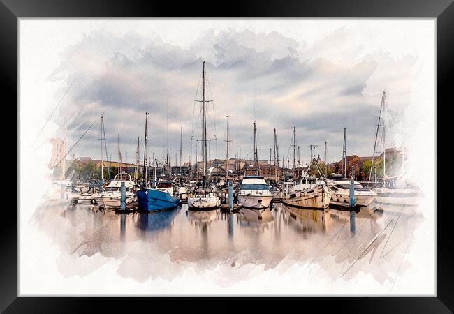 Hull Marina Watercolour Framed Print by Tim Hill
