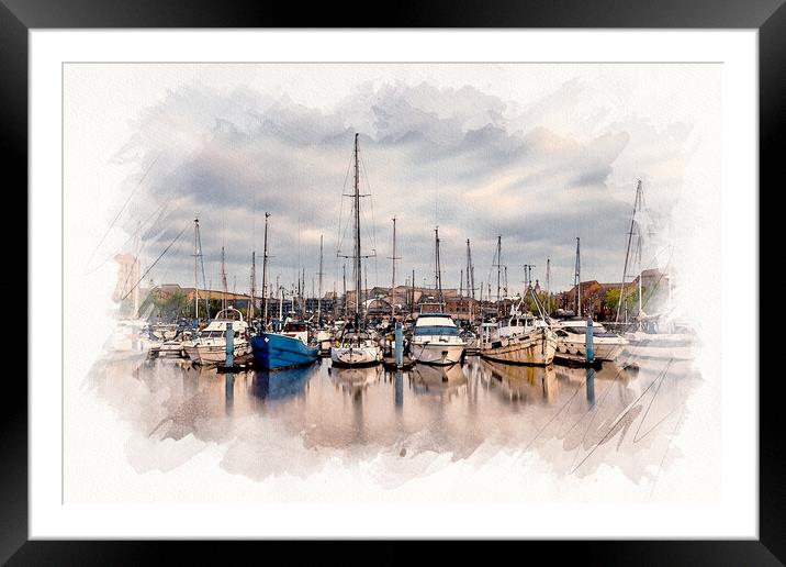 Hull Marina Watercolour Framed Mounted Print by Tim Hill