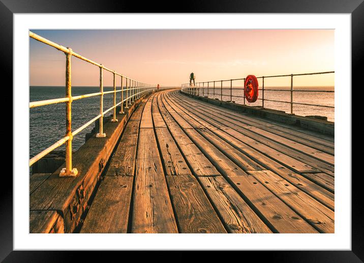 Golden Sunrise at Whitby Pier Framed Mounted Print by Tim Hill