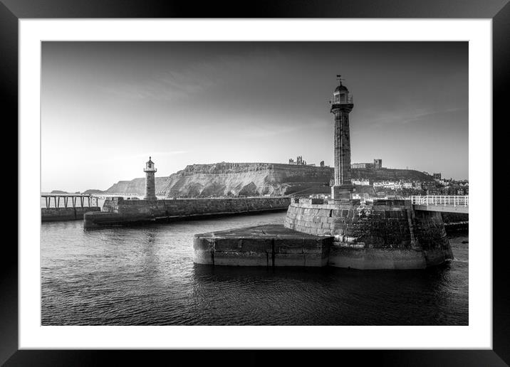 Whitby Black and White Framed Mounted Print by Tim Hill