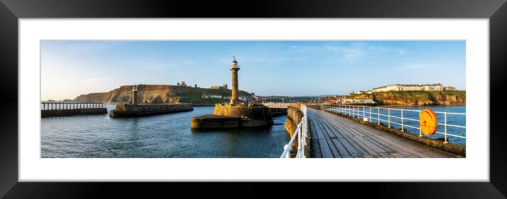 Whitby Pier Panoramic Framed Mounted Print by Tim Hill