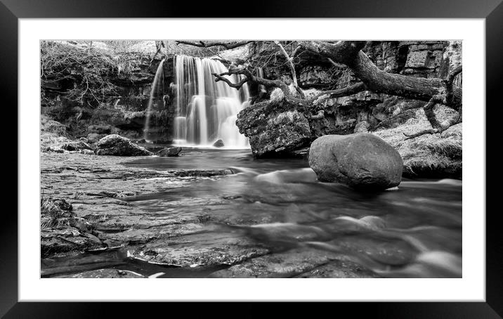 East Gill Force Black and White Framed Mounted Print by Tim Hill