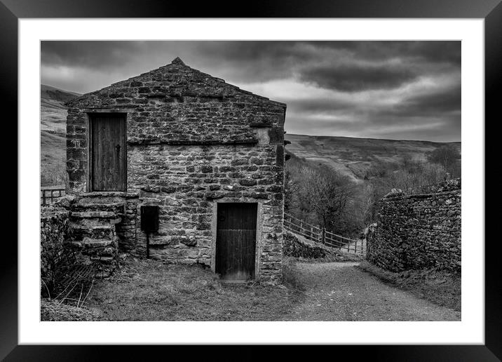 Keld Barn Black and White Framed Mounted Print by Tim Hill