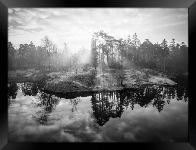 Tarn Hows Black and White Framed Print by Tim Hill