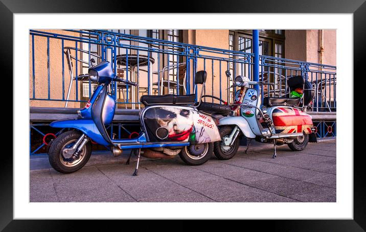 Lambretta scooters at Whitby Royal Hotel Framed Mounted Print by Tim Hill