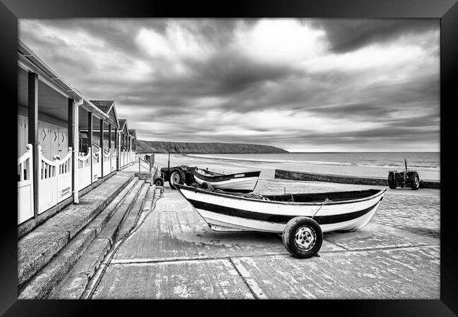 Filey Boat Ramp Black and White Framed Print by Tim Hill