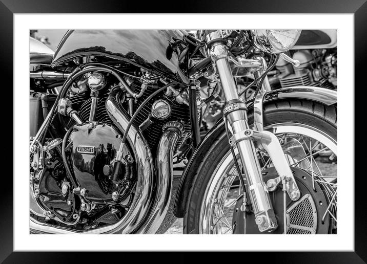Vincent Motorcycle Black and White Framed Mounted Print by Tim Hill