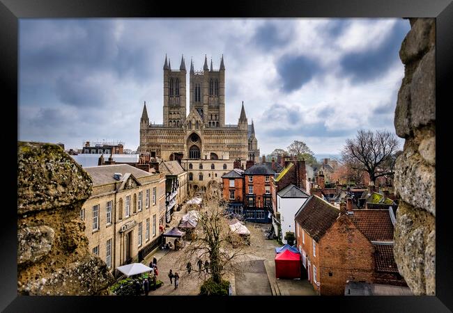 Lincoln Cathedral from Lincoln Castle walls Framed Print by Tim Hill