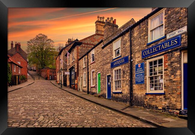 Steep Hill in Lincoln at Sunrise Framed Print by Tim Hill