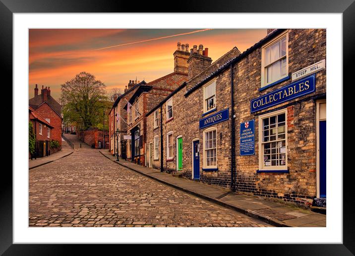 Steep Hill in Lincoln at Sunrise Framed Mounted Print by Tim Hill