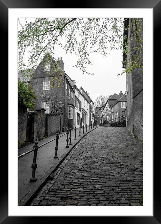 Lincolns Historic Steep Hill A Green Contrast Framed Mounted Print by Tim Hill